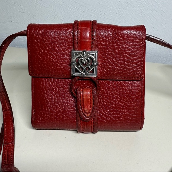 Brighton Mini Burgundy Embossed Crossbody Wallet Purse Organizer Bag4"/4" - Picture 1 of 14